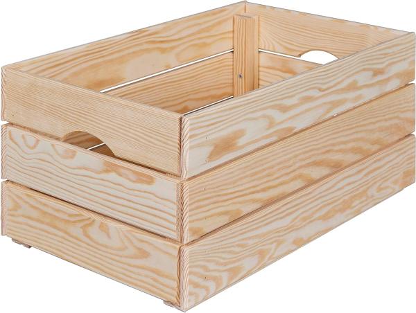 Inter Link - Holzkiste - Stapelkiste massivholz – Aufbewahrungskiste, Für Obst, Gemüse, Wein, Garten, Bad, Spielzimmer – Platzsparend, praktisch – 51 x 31,5 x 23cm Valloni M