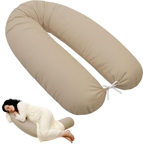 EMI & SAM Stillkissen Seitenschläferkissen 170cm Baumwolle Lagerungskissen, 170Ersatzbezug_Beige