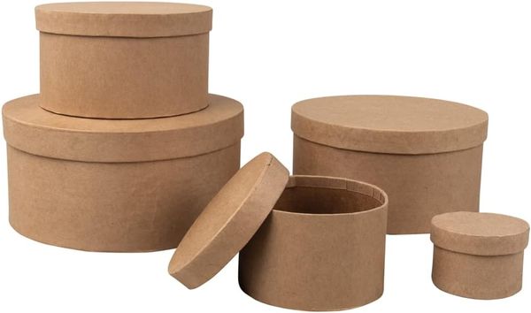 Pappmaché Boxen Set, FSC Recycled 100%, 5-15cm ø, rund, 5-tlg.