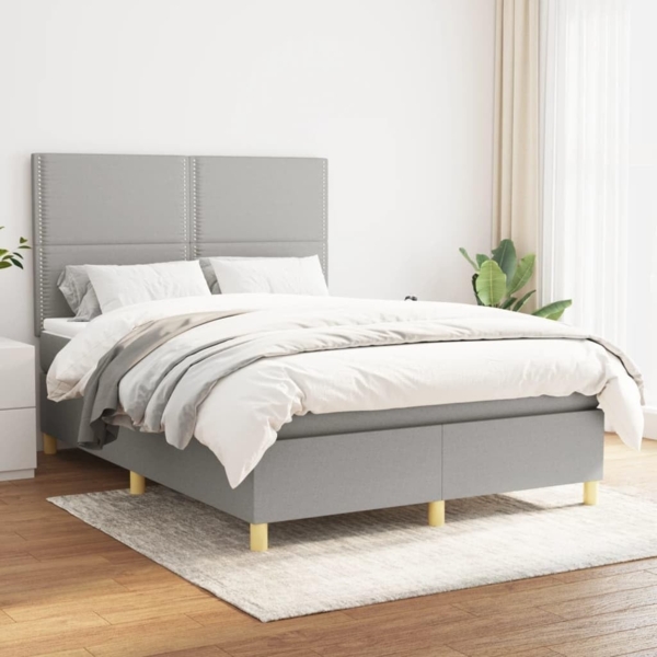vidaXL Boxspringbett mit Matratze Hellgrau 140x190 cm Stoff 3142249