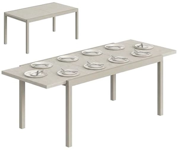 Outsunny Gartentisch mit Holzoptik (Balkontisch, 1-St, Aluminium Esstisch), für Garten Balkon Terrasse Hellgrau