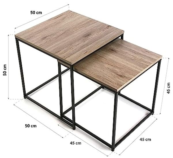 Versa Cambridge Beistelltisch für das Wohnzimmer, Schlafzimmer oder die Küche. Moderner, niedriger Tisch, 2er Set, Maßnahmen (H x L x B) 50 x 50 x 50 cm, Holz und Metall, Farbe: Braun Bild 3
