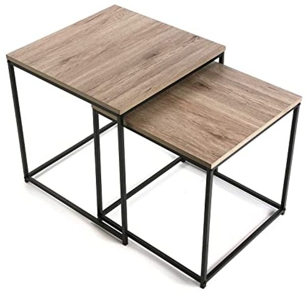 Versa Cambridge Beistelltisch für das Wohnzimmer, Schlafzimmer oder die Küche. Moderner, niedriger Tisch, 2er Set, Maßnahmen (H x L x B) 50 x 50 x 50 cm, Holz und Metall, Farbe: Braun