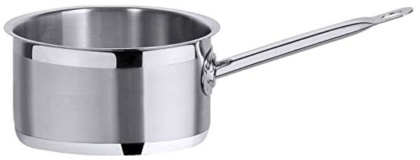 Contacto Edelstahl Stielkasserolle, hoch, 20 cm, seidenmatt gebürstet mit hochglänzendem Schüttrand, Sandwichboden, induktionsgeeignet, Hohlstielgriff