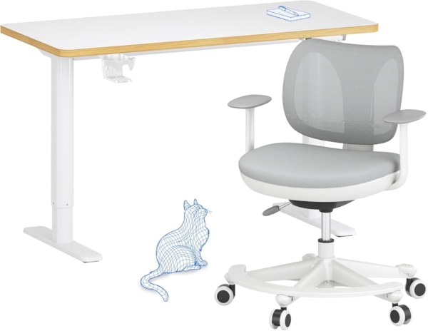 FLEXISPOT Kinderschreibtischt, elektrisch höhenverstellbar Schreibtisch mit LED-Höhenanzeige, 3 Speicherplätzen, Ergonomischer Tischplatte 110x52 cm (SK1 Kindertisch und Stuhl Set)