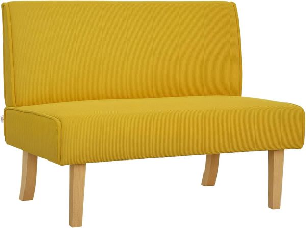 HOMCOM 2-Sitzer Couch mit Cord-Optik, Holzbeine, Gepolsterter Polstersofa, 1 Teile, für Schlafzimmer, Wohnzimmer, 110 x 62 x 85 cm, Gelb