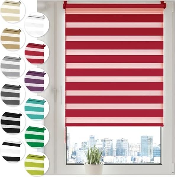 Doppelrollo Klemmfix ohne Bohren 30x100 cm Rot Duo Rollo Klemmrollo Sonnenschutzrollo Fensterrollo für Fenster & Türen Zebrarollo Seitenzugrollo