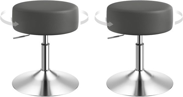 WOLTU BH14gr-2 Design Hocker mit Hebel, 2er Set, stufenlose Höhenverstellung, verchromter Stahl, Antirutschgummi, pflegeleichter Kunstleder, gut gepolsterte Sitzfläche, Grau