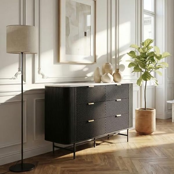 Kommode Olvehok 120 x 40 x 81 cm Schwarz/Marmoroptik, weiß [en. casa]