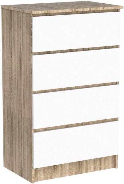 Akord Kommode mit 4 Schubladen Beistellschrank Highboardmodernes Sideboard für Wohnzimmer Esszimmer Schlafzimmer Flur Badezimmer 60 x 99 x 40 cmSonoma Eiche/Weiß Bild 4