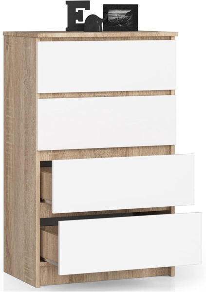 Akord Kommode mit 4 Schubladen Beistellschrank Highboardmodernes Sideboard für Wohnzimmer Esszimmer Schlafzimmer Flur Badezimmer 60 x 99 x 40 cmSonoma Eiche/Weiß Bild 6
