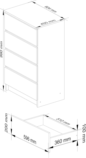 Akord Kommode mit 4 Schubladen Beistellschrank Highboardmodernes Sideboard für Wohnzimmer Esszimmer Schlafzimmer Flur Badezimmer 60 x 99 x 40 cmSonoma Eiche/Weiß Bild 2