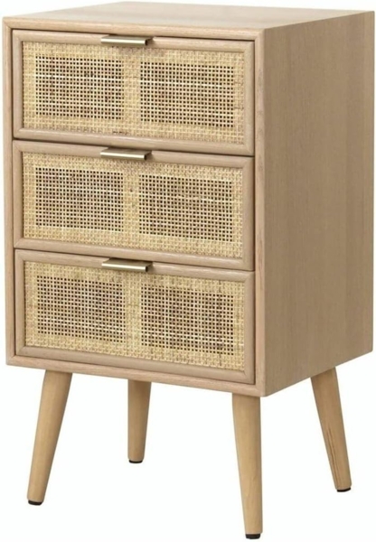 Casâme 'MIYA' Kommode mit 3-Schubladen-Front aus natürlichem Rattangeflecht - Helles Holz