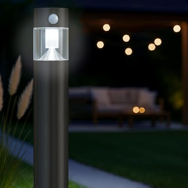 MeLiTec Solar Gartenleuchte rund/ eckig mit Bewegungsmelder, Edelstahl silber / anthrazit : Rund : Anthrazit