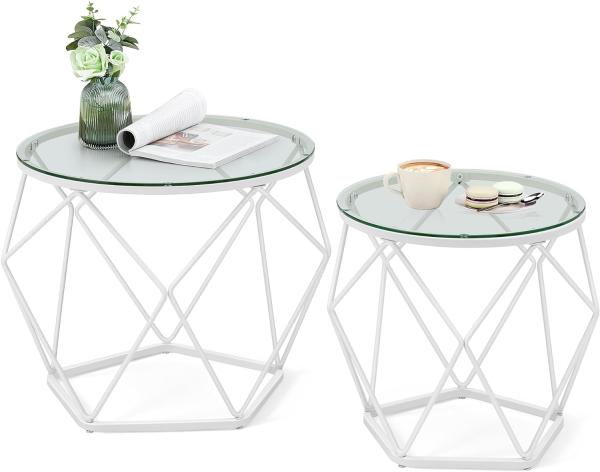 Vasagle Couchtisch rund, 2er Set, Wohnzimmertisch, Beistelltisch, modern, abnehmbare Tischplatte, für Wohnzimmer, transparent-wolkenweiß