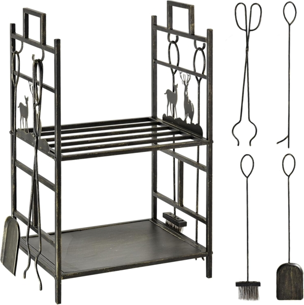 Outsunny Kaminholzregal Kaminholzständer mit Kaminbesteck