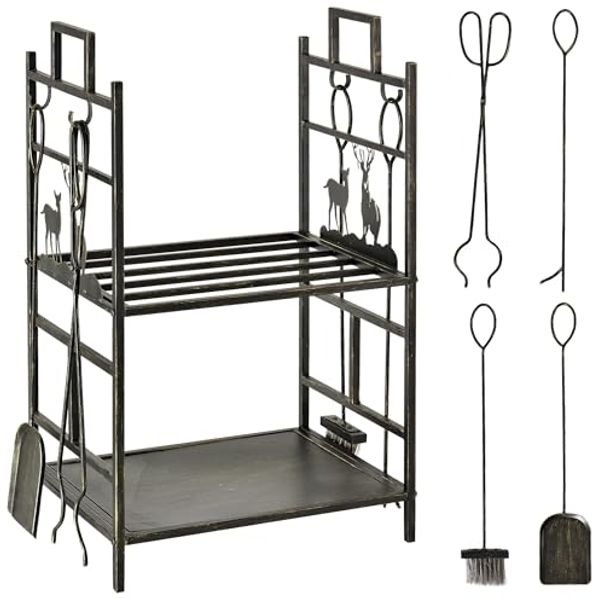 Outsunny Kaminholzregal Kaminholzständer mit Kaminbesteck