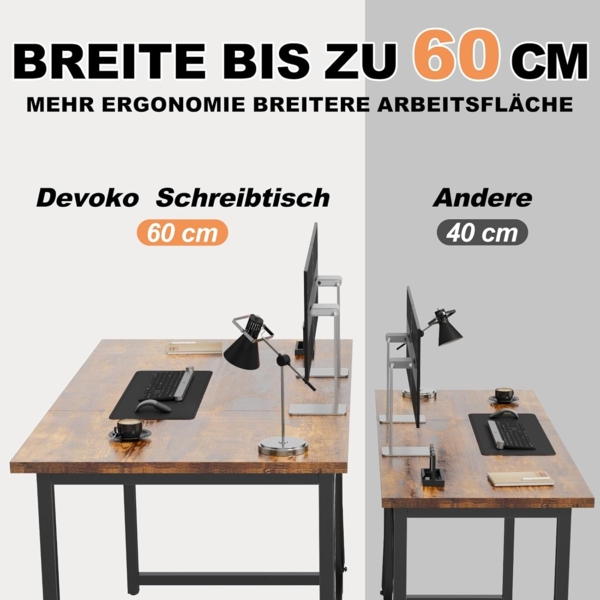 Devoko 120x60 cm Schreibtisch, Study Table, Industrie-Design Desk, Computertisch Klein für Home, Office, Vintage braun Bild 3