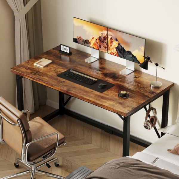 Devoko 120x60 cm Schreibtisch, Study Table, Industrie-Design Desk, Computertisch Klein für Home, Office, Vintage braun Bild 2