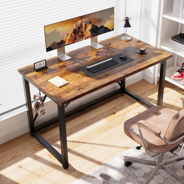 Devoko 120x60 cm Schreibtisch, Study Table, Industrie-Design Desk, Computertisch Klein für Home, Office, Vintage braun Bild 5