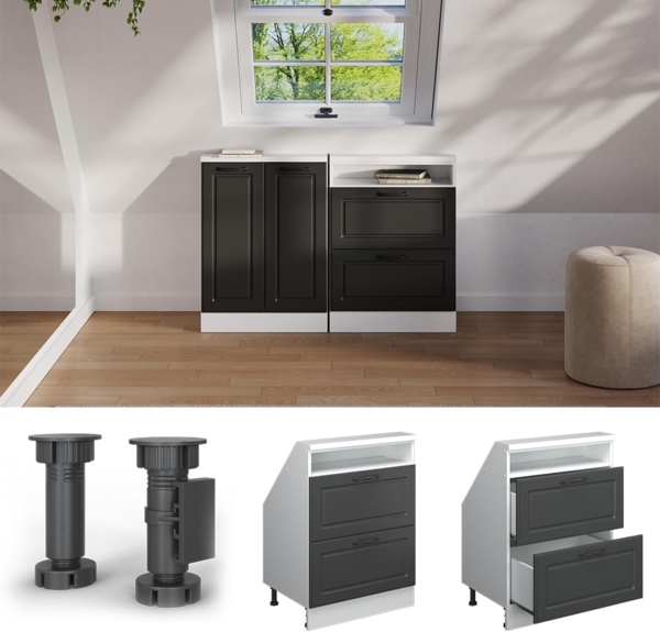 Dachschrägenschrank Rion Anthrazit Landhaus/Weiß mit 2 Schubladen Vicco Bild 6