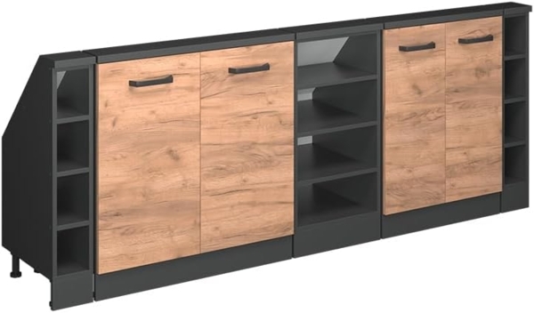 Küchenschrank für Dachschrägen R-Line Goldkraft Eiche 215 cm 5er Set Vicco