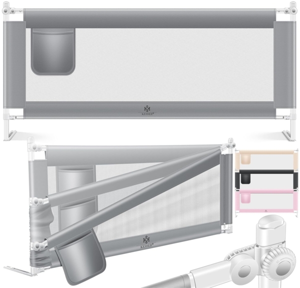 KESSER® Bettgitter 200cm Bettschutzgitter Kinderbettgitter für Kinder Babybettgitter Klappbar, Kinderbett Kinderbettschutzgitter Rausfallschutz, Bett & Elternbett hoch: 72 bis 96cm Grau