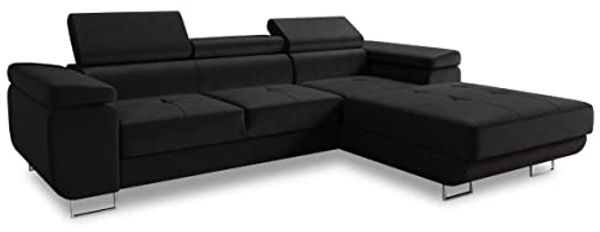 Ecksofa Divo mit Schlaffunktion, Bettkasten und einstellbare Kopfstützen (Schwarz (Kronos 07), Ecksofa Rechts)