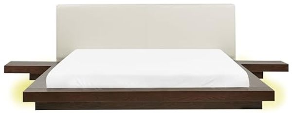 Bett mit LED ZEN 180 x 200 cm LED Kunstleder Dunkler Holzfarbton