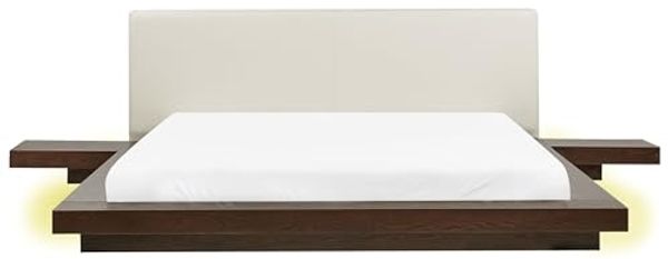 Bett mit LED ZEN 180 x 200 cm LED Kunstleder Dunkler Holzfarbton
