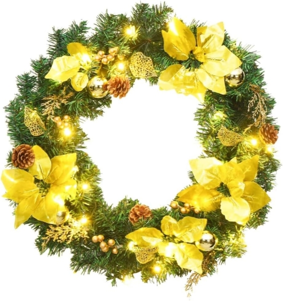 vidaXL Weihnachtskranz mit LED-Lichtern Grün 60 cm PVC 321515