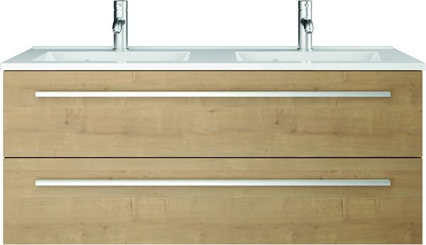 Sieper I Waschtischunterschrank 120x50 cm mit Doppelwaschtisch, Libato Badmöbel, Badezimmerunterschrank I Eiche Natur