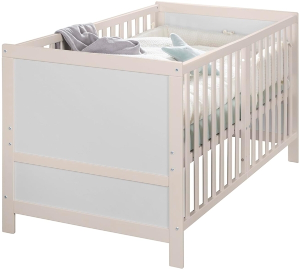 roba Babybett EASY SLEEP 70x140 cm inkl. Umbauecken + Matratze safe asleep Roll Air - Mitwachsendes Gitterbett 3-fach höhenverstellbar - 3 Schlupfsprossen - Hellgrau