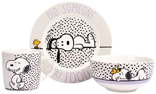 United Labels® Frühstücks-Geschirrset Peanuts Snoopy - Did someone say food! 3-teilig, 1 Personen, Porzellan