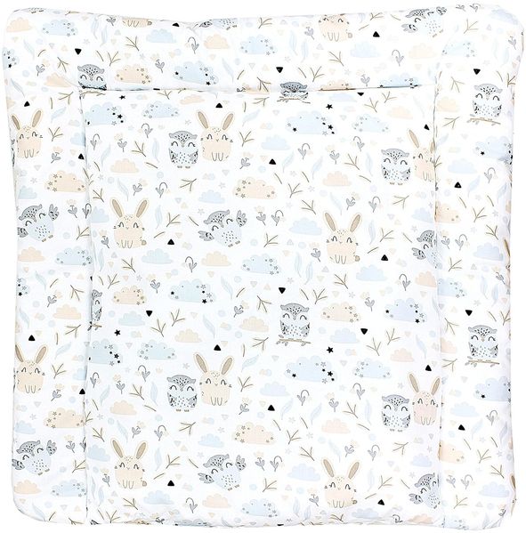 TupTam Baby Wickeltischauflage mit Baumwollbezug Gemustert, Farbe: Hase / Eule, Größe: 75x85 cm