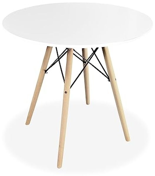 Homey Weißer runder Esstisch oder Küchentisch, Modell Malmö, Melamin, 80 cm (L) x 80 cm (B) x 75 cm (H)