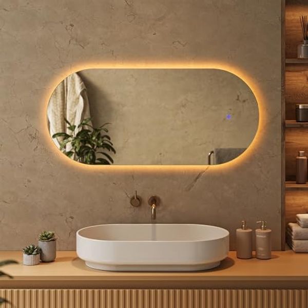 Badezimmerspiegel Weiß 110 x 50 cm mit LED Beleuchtung Vicco