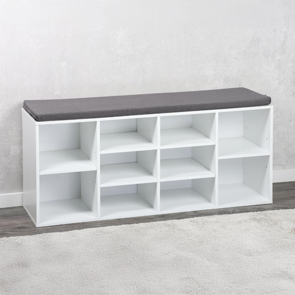 KESPER 9230713 Schuhschrank mit Sitzkissen, weiß/grau, 103,5 x 29,5 x 48 cm