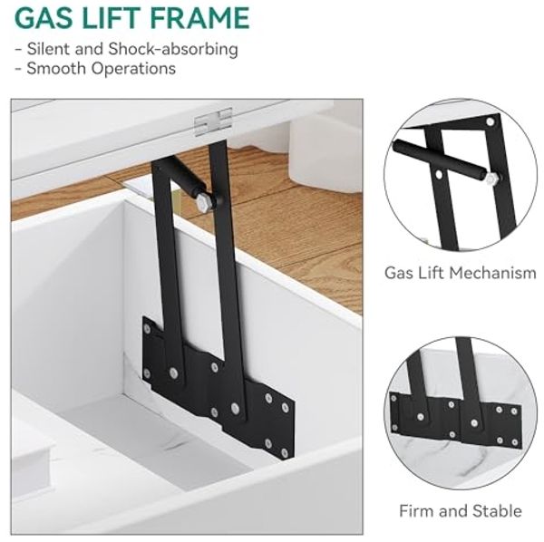 YITAHOME Couchtisch mit Höhenverstellbarer, 4-in-1-Multifunktions-Couchtisch mit Stauraum, Couchtisch lässt Sich in einen Esstisch für das Wohnzimmer umwandeln, Weißer Marmor Bild 5