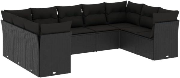 vidaXL 9-tlg. Garten-Sofagarnitur mit Kissen Schwarz Poly Rattan 3218125