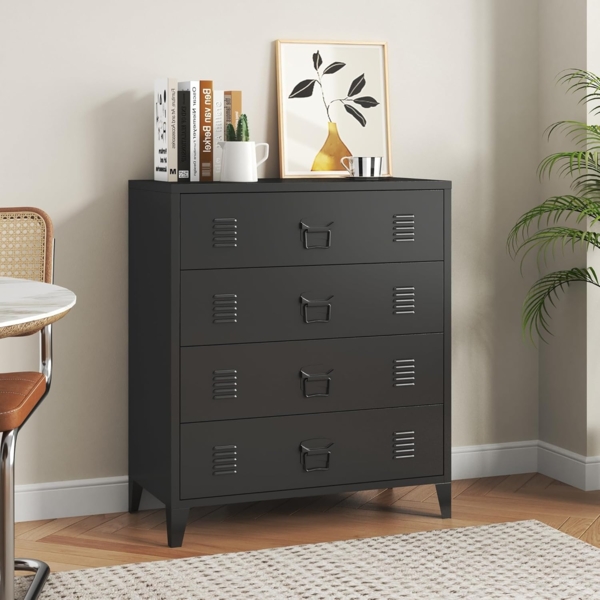 Metallschrank Hämeenlinna mit 4 Schubladen 80x40x92 cm Schwarz [en. casa]