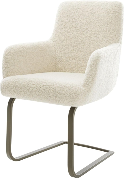 Freischwinger Heira-Flex mit Armlehnen Teddystoff Beige Freischwinger flach Effektfinish Titan Taschenfederkern
