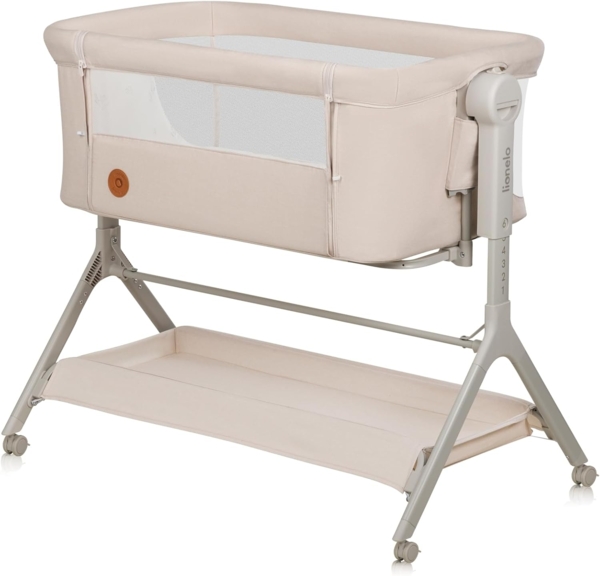 Lionelo Leonie Plus 3 in 1 Kinderbett bis 9kg, Zustellbett und Wiege, Höhenanpassung, Luftige Wände, abnehmbare Seite, Räder mit Bremse, Großer Korb