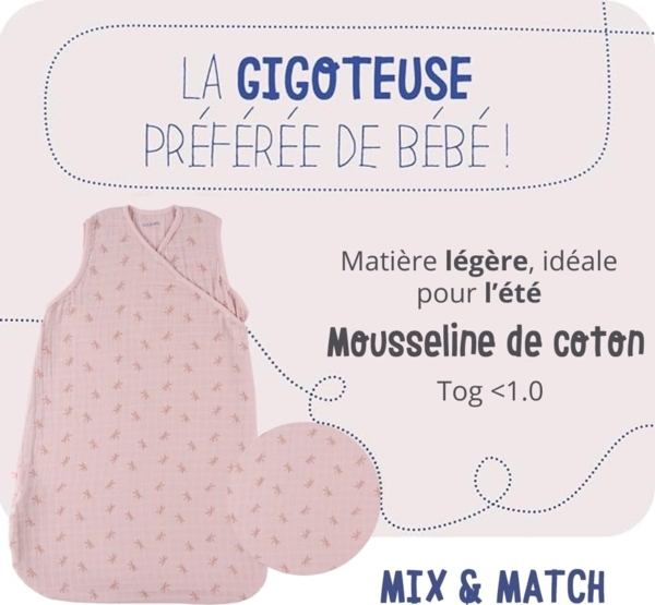 NOUKIE'S - Sommerschlafsack, 0-3 Monate (50 cm), Tog 1.0, Reißverschluss, Baumwolle, Rosa Bild 2