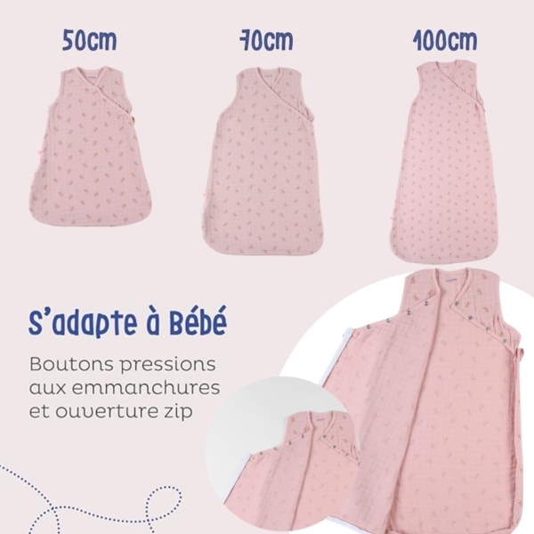 NOUKIE'S - Sommerschlafsack, 0-3 Monate (50 cm), Tog 1.0, Reißverschluss, Baumwolle, Rosa Bild 3