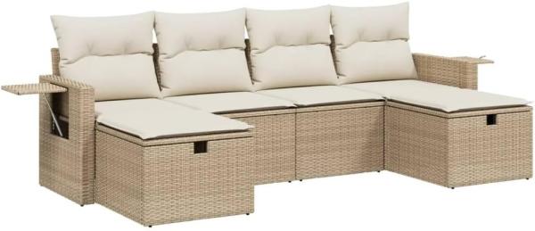 vidaXL 6-tlg. Garten-Sofagarnitur mit Kissen Beige Poly Rattan 3263854