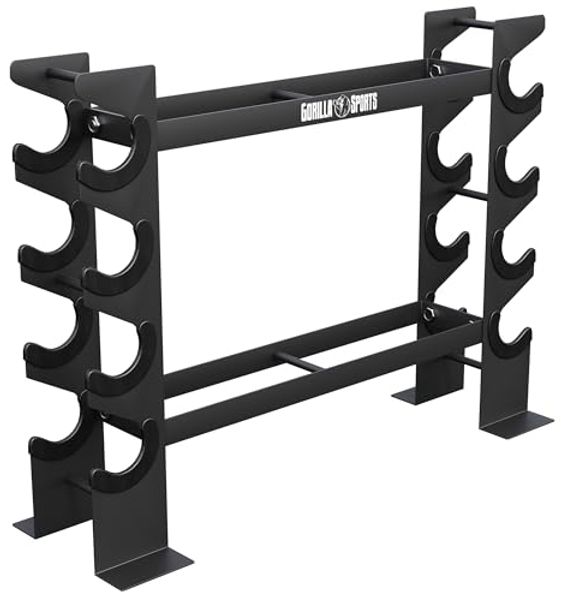GORILLA SPORTS Kurzhantelständer Hantelablage, Dumbbell Rack, Kurzhantelständer, Kurzhantelablage, (8 Ablagen, 2 Ebenen, bis 300 kg, aus Stahl, Robust, Schwarz, 1-St)