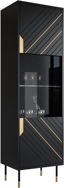 Standvitrine Murni 54, goldlackierte Elemente (Farbe: Schwarz/Schwarz + Gold)