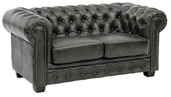 massivum Chesterfield Sofa 2-Sitzer Echtleder antik grün 155x72x90 cm Ledercouch englisches Design Clubsofa Herrensofa Wohnzimmer