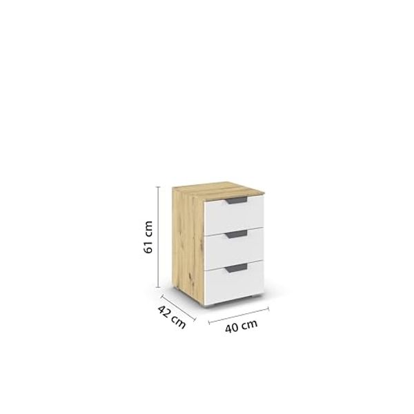 rauch Aditio Box, Nachttisch, 3 Schubladen, mit Softclose-Funktion, Farbe Weiß/Eiche Artisan, BxHxT 40x61x42cm Bild 3